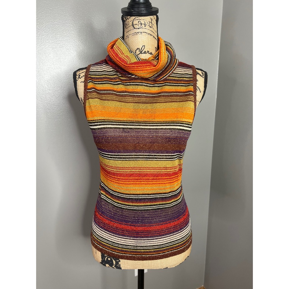 Vintage 90's vintage Moschino sleeveless knit turtleneck top stripe metallic
